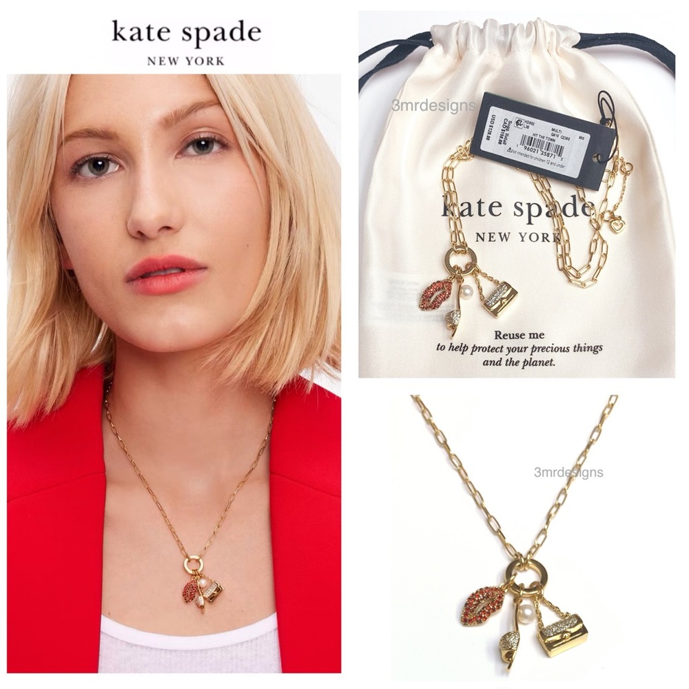 NWT Kate Spade ♠️ HIT THE TOWN 12-K Gold Plated CZ Crystals Cluster Necklace